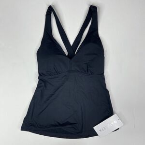 Athleta Deep V-Neck Mesh Plunge Tankini Swimwear Women's Black Size XS NWT